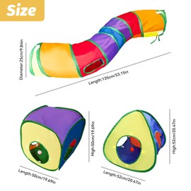 ACNCN Cat Tunnel, Pop-Up Collapsible Cat Toy for Indoor/Outdoor Play, Interactive Maze for Cats, Kittens, Puppies, Rabbits, Guinea Pigs, and Small Pets(Rainbow(3 in 1 Combination))