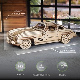Ugears Winged Sports Coupe 3D Puzzle - 3D Wooden Puzzle for Adults with Double Doors - 1:24 Sports Car Model Kits Wooden Model Kits for Adults to Build Gift for Father's Day - 262 Pieces