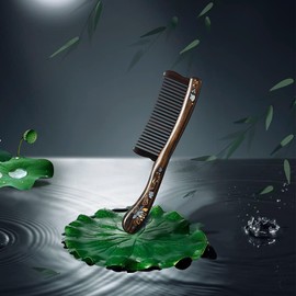 TAN MUJIANG Wooden Comb Hair Care Premium Set Comb Anti-Static Tooth Lotus Words Case