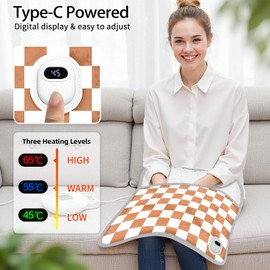 Cow Print Electric Heating Pad for Feet & Body | Portable Foot Warmer with Digital 3-Temp Display (45/55/65℃) | Type-C Rechargeable Heated Foot Rest Under Desk | Foot Heating Pad for Office & Home
