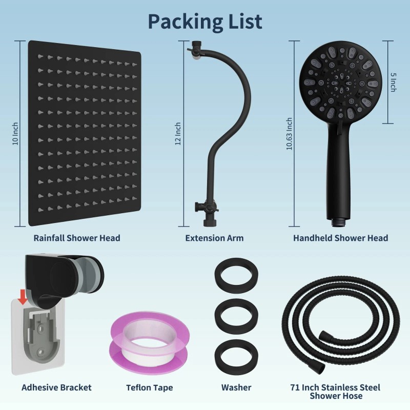 Hibbent All Metal Showerhead,10' - Square 10'' - Matte Black