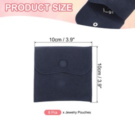 PATIKIL 4x4 Inch Jewelry Pouch, 8 Pcs Soft Velvet Pouches with Snap Button Portable Storage for Rings Necklace Bracelet Earring Watch, Dark Blue