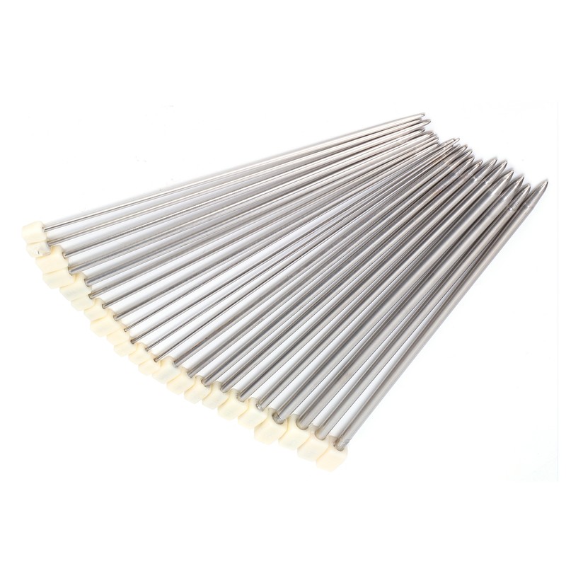 22Pcs Knitting Needles Stainless Steel Straight Single Pointed HandMade Wool