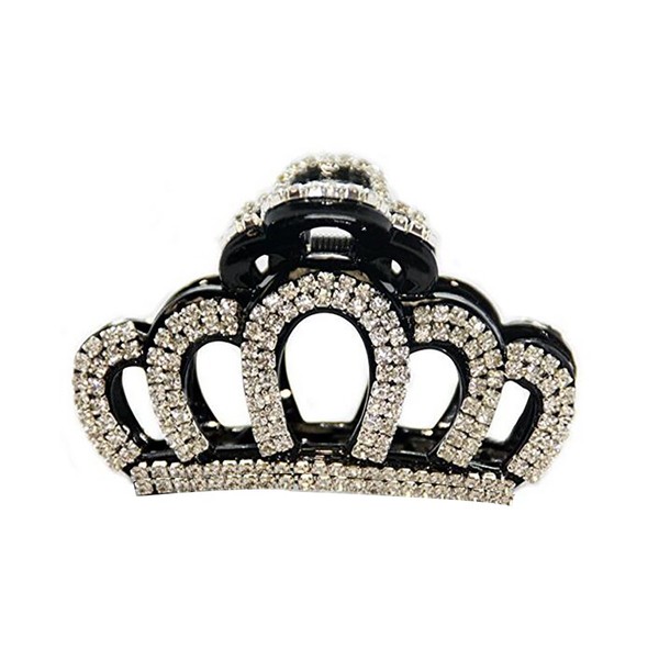 Women Elegant Crown Shape Large Rhinestone Crystal Hair Clip Jaw Clip Lady Hairpin Hair Claw Hair Accessories (Black)