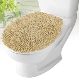 MAYSHINE Plush Shaggy Standard Toilet Seat Lid Cover (Dark Blue) | Fuzzy Chenille Microfiber, Fluffy Soft Absorbent - Machine Washable Cushion | No More Cold or Wet Seats