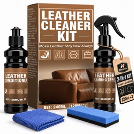 Nozerix Leather Cleaner and Conditioner, Leather Cleaning Kit, Leather Conditioner, Cleans Stains, Restores Softness and Shine, Protects Cracking, for Car Seats, Sofa, Bags, 2 Bottles (4 oz Each)
