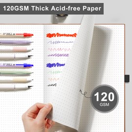 EMSHOI B5 Notebook Dotted Journal - 120gsm Thick Paper, 19.5 x 25.5 cm Large Dot Grid Notebook for Bullet Journaling with 96 Pages, Journal Stencils, Softcover Leather, Inner Pocket, Black