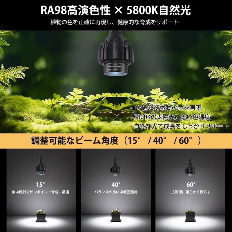 PuxiGrow 24W Plant Grow Light, Adjustable Beam Angle, Full Light