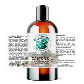 Bella Terra Oils Aceite de ricino, 16 onzas, 100% puro orgánico refinado prensado en frío, aceites Bella Terra.