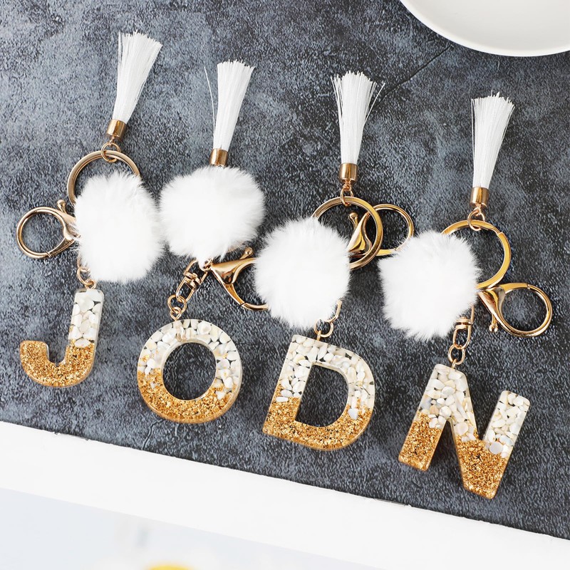 MWOOT Keyring Letter Pompom Tassels, N