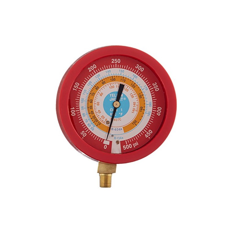 Yellow Jacket 49517 3-1/2" Liquid-Filled Gauge (Degrees F) Red Pressure,