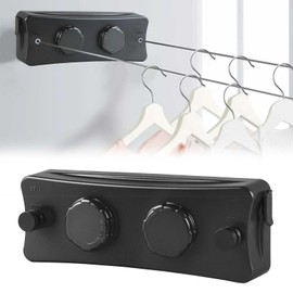 5.1 m Retractable Washing Line, Retractable Washing Line, Wall Mounted Washing Line, Stainless Steel, Non-Suspended Washing Line, Suitable for Balcony, Laundry Room, Bedroom (Black)