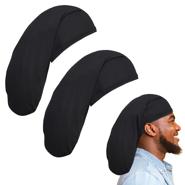 2 Pieces 20 Inch Unisex Dreadlock Cap Long Hair Dreads Head Wrap Wide Stretchable Sleeping Cap Hair Accessories Sleep Bonnet for Men Women, Black