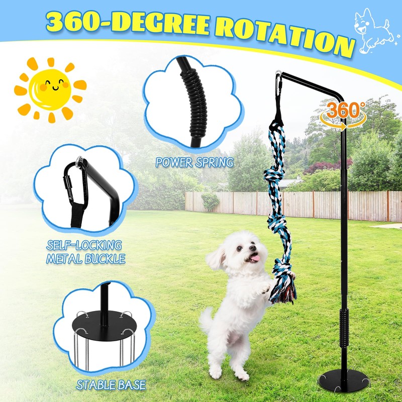 Tether Outdoor Dog Tug Toy, 360° Rotating Spring Pole, 3