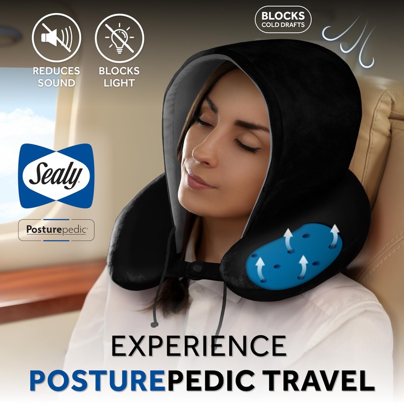 Sealy, Infused-Gel Hooded Travel Pillow with Airflow Memory Foam, Tailored