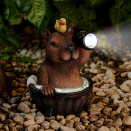 Joint Honglin Capybara Solar Garden Statue – Funny Outdoor Resin Animal Decor with Flashlight & Duck – Waterproof Yard Lawn Ornament with LED Light – Solar Powered Figurine for Patio, Porch, Landscape