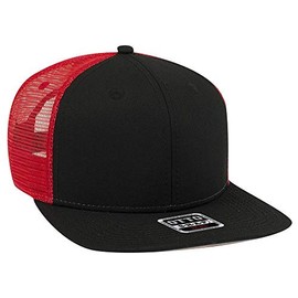 OTTO Wholesale 12 x Square Flat Visor SNAP 6 Panel Mesh Back Trucker Snapback Hat - Blk/Blk/Red