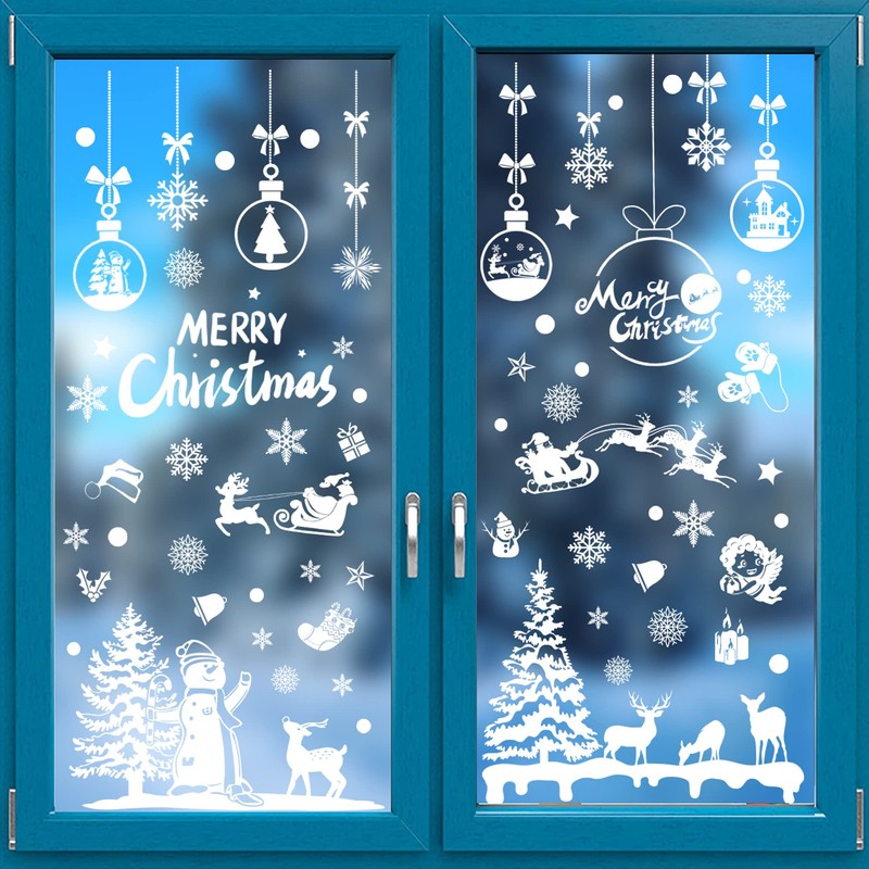 9 Sheets Christmas Window Stickers,256PCS Double Sided PVC Static Xmas
