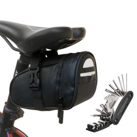 Fyfjur Saddle Bags for Bicycle, Waterproof Bicycle Bag, Small Saddle with Inner Mesh Bag and with 16-in-1 Multitool Bicycle, Reflective Saddle Bag, Road Bike Seat Bag (18 x 10.5 x 9.5 cm)