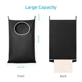 KEEPJOY XL Black Door Hanging Laundry Hamper,XL Hanging Hamper Bag with Large opening and 2 Strong Hooks for Whole Family Dirty clothes Large Size 36.5X22.5 inch Hanging Laundry bag (Black)