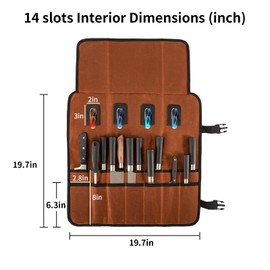 Chef Knife Roll Bag, Waxed Canvas chef bag with 18 Slots Cutlery Knives Holders Protectors, Portable Knife Bags for Chefs Professional, Case Storage Pouch, Camping and Hold Home Kitchen Knife Tools