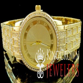 Usdiamondking CLEARANCE SALE MEN'S YELLOW GOLD FINISH NEW DRESS STYLE ICY BOLD WRIST WATCH NEW
