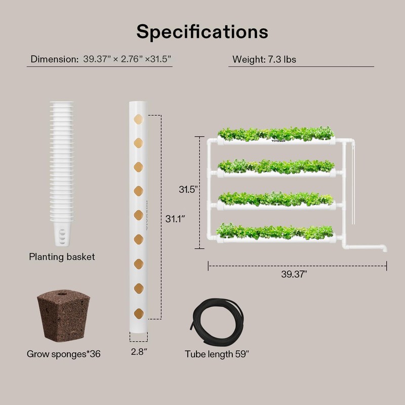 VIVOSUN Wall-Mounted Hydroponic Grow Kit, 1 Layers 36 Plant Sites