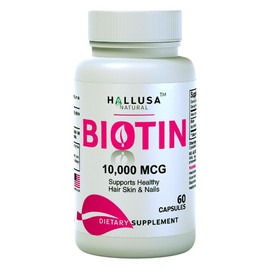 HALLUSA NATURAL HallBiotin - Dietary Supplement Biotin 10.000 mcg 60 Capsules - Support Hair, Skin & Nails - Healthcare Beauty - Hallusa Natural vitamins women - Color: 1 Bottle