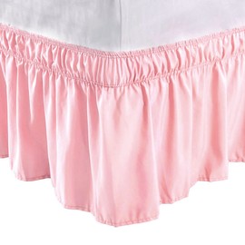 PiccoCasa Elasticated Bed Skirt Ruffled Bed Base Wrap Around Bed Valance Sheet, Brushed Microfiber Bedding Sheet Frame with 38cm Ruffle (Single, Pink)