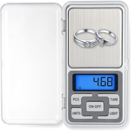 JUGLUTE Báscula Digital, Balanza de Bolsillo Portátil Gramera 0.01 g a 500 gramos de Alta Precisión con Pantalla LCD para Alimentación, Oro, Joyería y Más(500 * 0.01g)