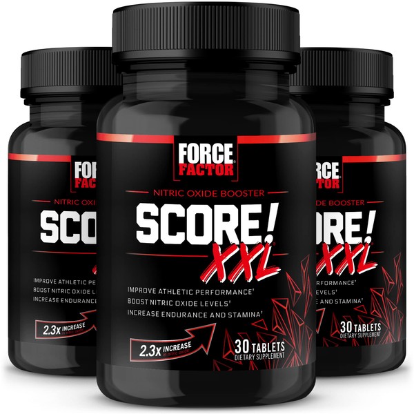 Force Factor Score! XXL, 3-Pack, Nitric Oxide Booster Supplement for Men with L-Citrulline, Black Maca, & Tribulus to Improve Athletic Performance, Increase Stamina, & Support Blood Flow, 90 Tablets