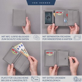 VON HEESEN Men's Leather Wallet with RFID Protection - Genuine Leather Wallet for Men - Women's Wallet, gray, portrait large (trifold)