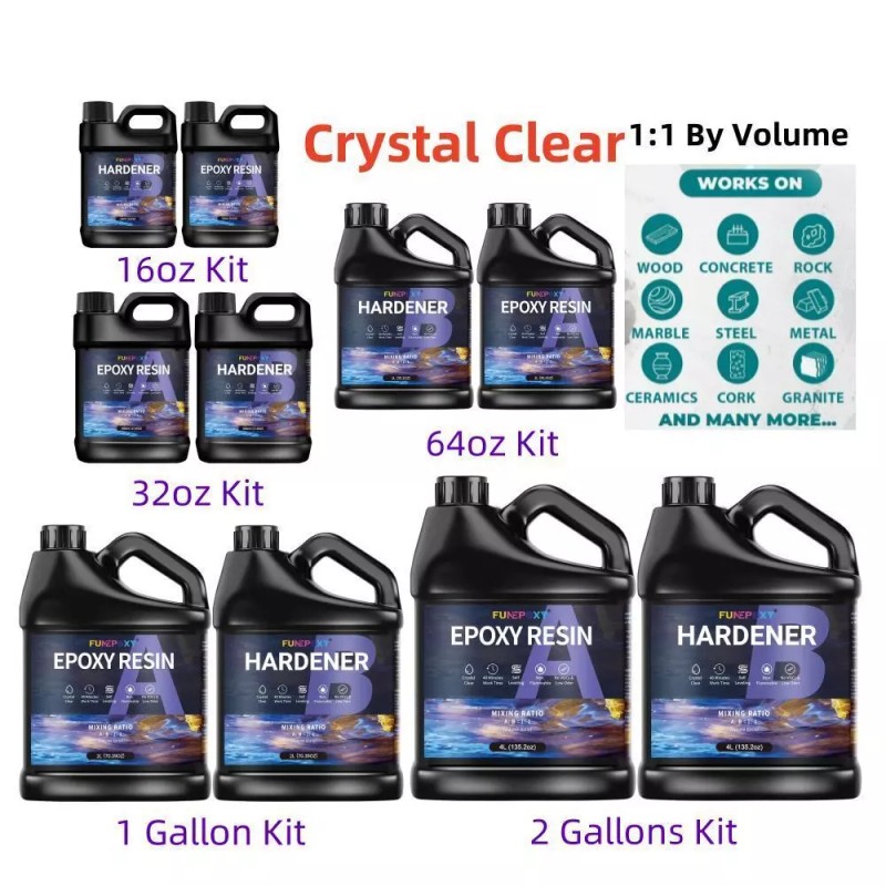 FUNEPOXY Crystal Clear Epoxy Resin Kit -16oz/32oz/64o - 2 Gallons