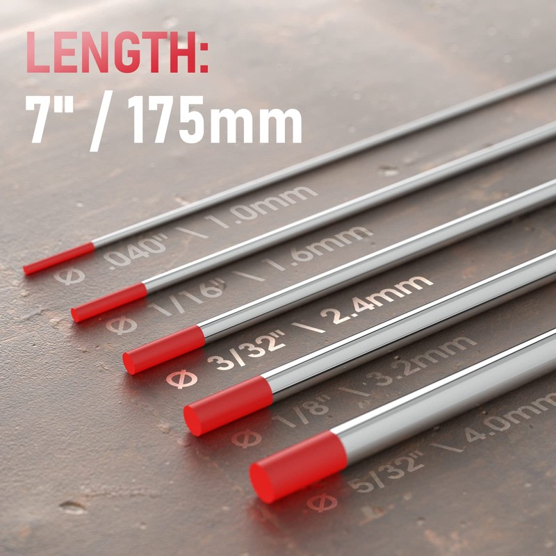 YESWELDER TIG Welding Tungsten Electrode 2% Thoriated 3/32" x 7"