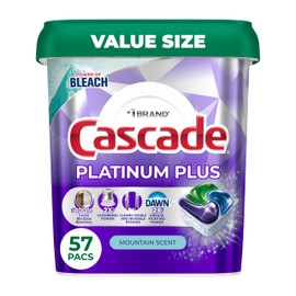 Cascade Platinum Plus Dishwasher Pods, Dishwasher Detergent, Dish Detergent Soap, Mountain, 57 Count