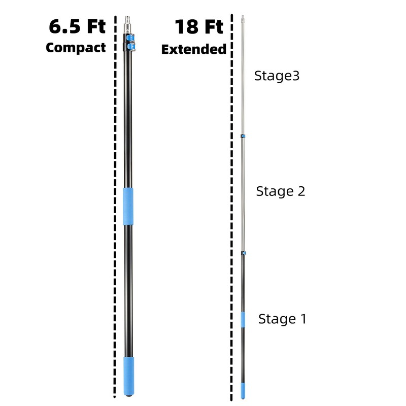 Hicavar 7-18 Ft Telescopic Paint Roller Extension Pole with Angle