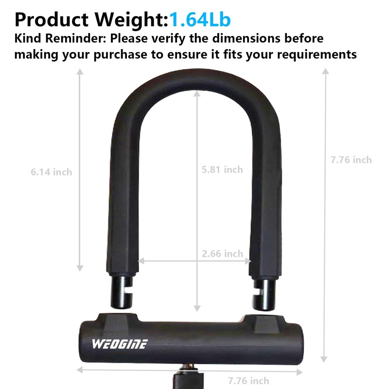 Bike U Lock with 5ft Security Cable 17mm Shackle, Bike