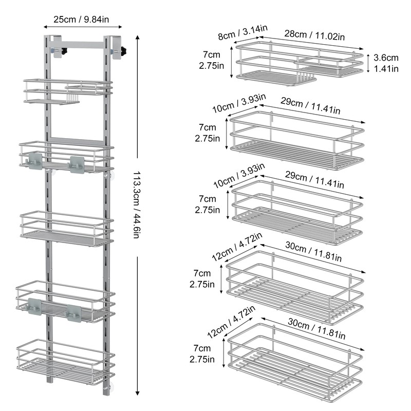 Orimade Over The Door Shower Caddy Adjustable 5 Tier Silver