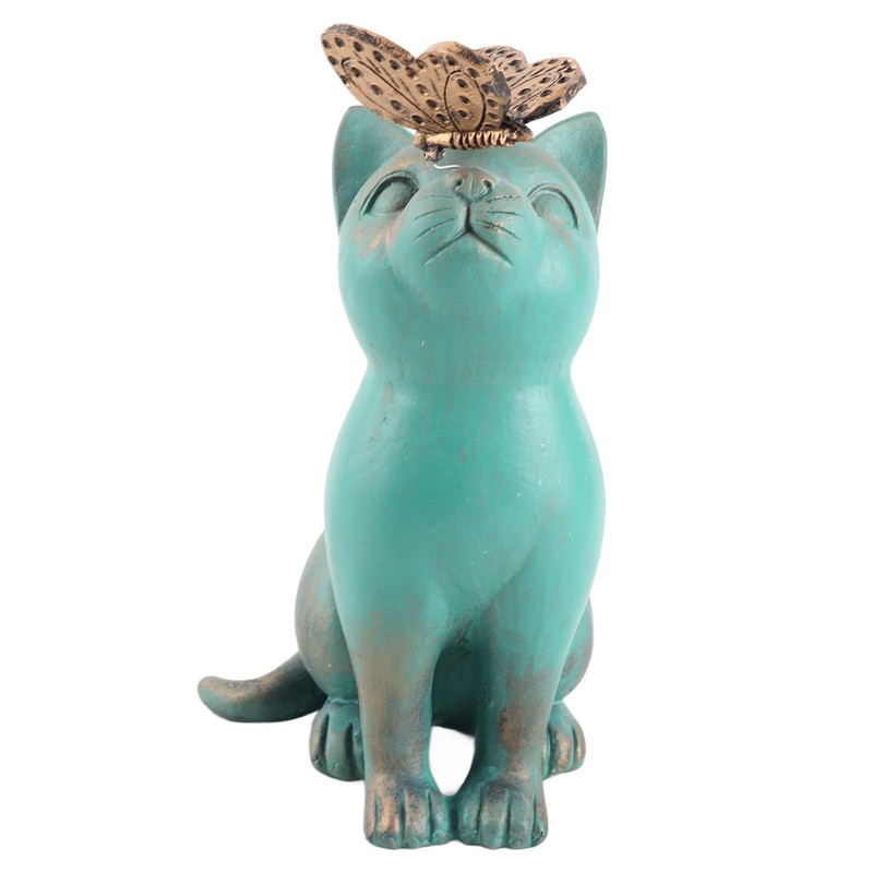 Cat with Ornament, Resin Cat Statue, Retro Style, Mottled Texture,