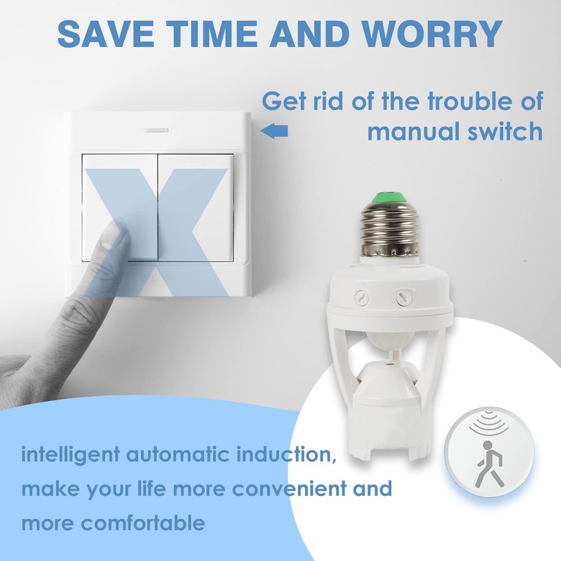 Light Socket Adapter, Screw-in Motion Sensor Bulb Holder for Indoor/Outdoor