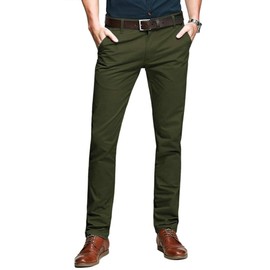 OCHENTA Mens Tapered Flat Front Casual Dress Pants, Chinos Pants Men 169 Army Green 34