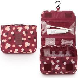 Mossio Hanging Toiletry Bag - Large Cosmetic Makeup Travel Organizer for Men & Women with Sturdy Hook (Wine Flower)