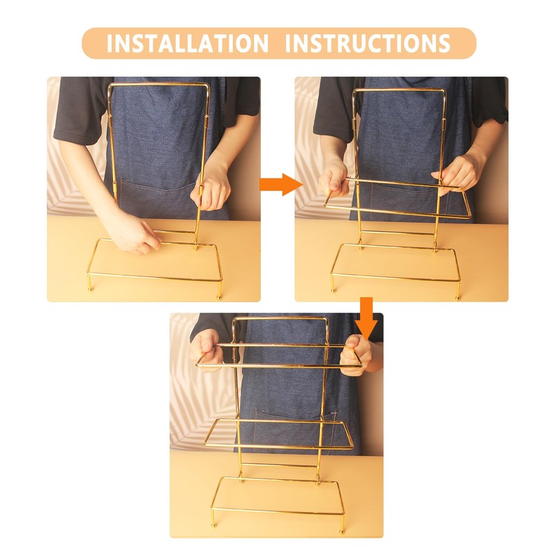 LIUYWYHCF Three-Tier Ceramic Plate Rack - Foldable Gold Plate Rack