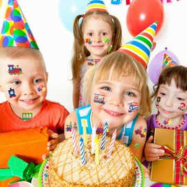 JoyAura Chugga Train Temporary Tattoos for Kids - 8 Sheets 300+ Pcs Chugga Two Tattoo Stickers Party Favors for Kids Trains 2nd Birthday Decorations for Girls Boys