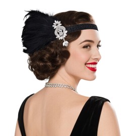 Haakong Flapper Headband Roaring 20s Headpiece Great Gatsby Headpiece for Women 1920s Hair Accessories for Women(Black, One Size)