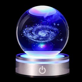 pinyan 3D Galaxy Crystal Ball with LED Light Base Unique Figurine Lamps Laser Engraved Nightlight for Kids Gifts,Birthday Gift for Teens Boys and Girls,Galaxy System Model Decor