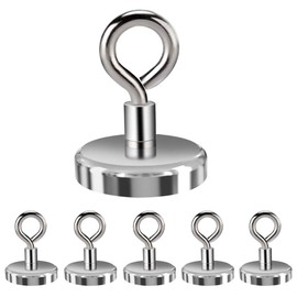 Cosego Super-Strong Magnetic Hooks, Powerful Magnetic Hook, Load Capacity 77.2 lbs. (35 kg), Diameter: 1.3 inches (32 mm), Metal, Silver, Pack of 6