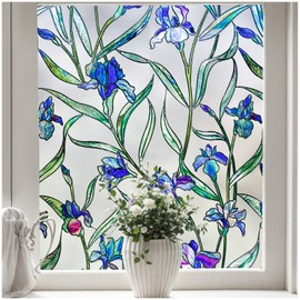 Coavas Window Privacy Film: Stained Glass Window Film Decorative 3D Violets Faux Stained Glass Static Cling Non Adhesive Stickers Sun Heat Blocking for Room Door,Purple, 23.6 x 35.4 Inch