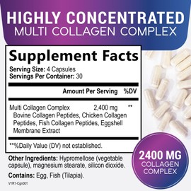 Collagen Peptides for Women & Men - Hydrolyzed Collagen Supplement for Hair, Nail, Skin, Bone and Joint Support, Type I, II, III, V, X, Grass Fed Collagen Powder Pills, Non-GMO - 120 Capsules