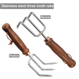 Xifando Gardening Tools-Gardening Handle Tools Flower Spade Digging Loosening Tools Hand Rake Weed Puller Garden Tools Make Ideal Gardening Gifts for Gardening Enthusiast(Three-Tooth Rake)